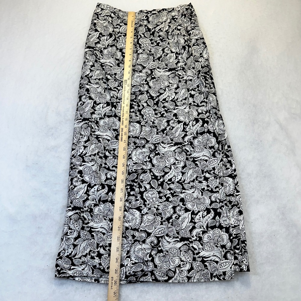 Talbots Maxi Skirt Women 8 Black White Floral Paisley Linen Blend Boho Coastal - Picture 2 of 10